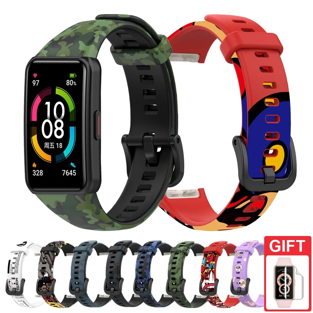 

Silicone Strap for Huawei Band 6 Smart Watchband Cartoon Replacement Painted Bracelet for Huawei Honor Band 6 Band6 Wrist Band