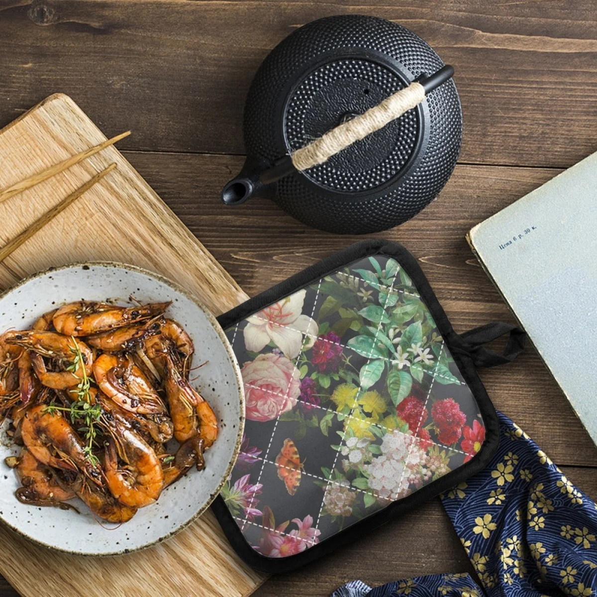 

Хлопковые варежки для выпечки, красивый цветочный дизайн, Набор держателей для горшка, термостойкие Нескользящие кухонные аксессуары