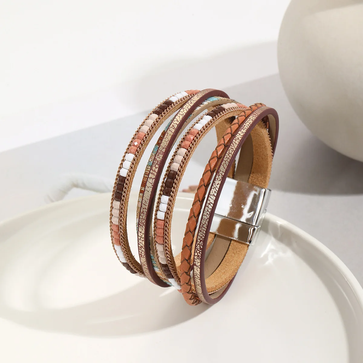 Богемные Плетеные Акриловые Бусины Из Искусственной Кожи Этнические Женские