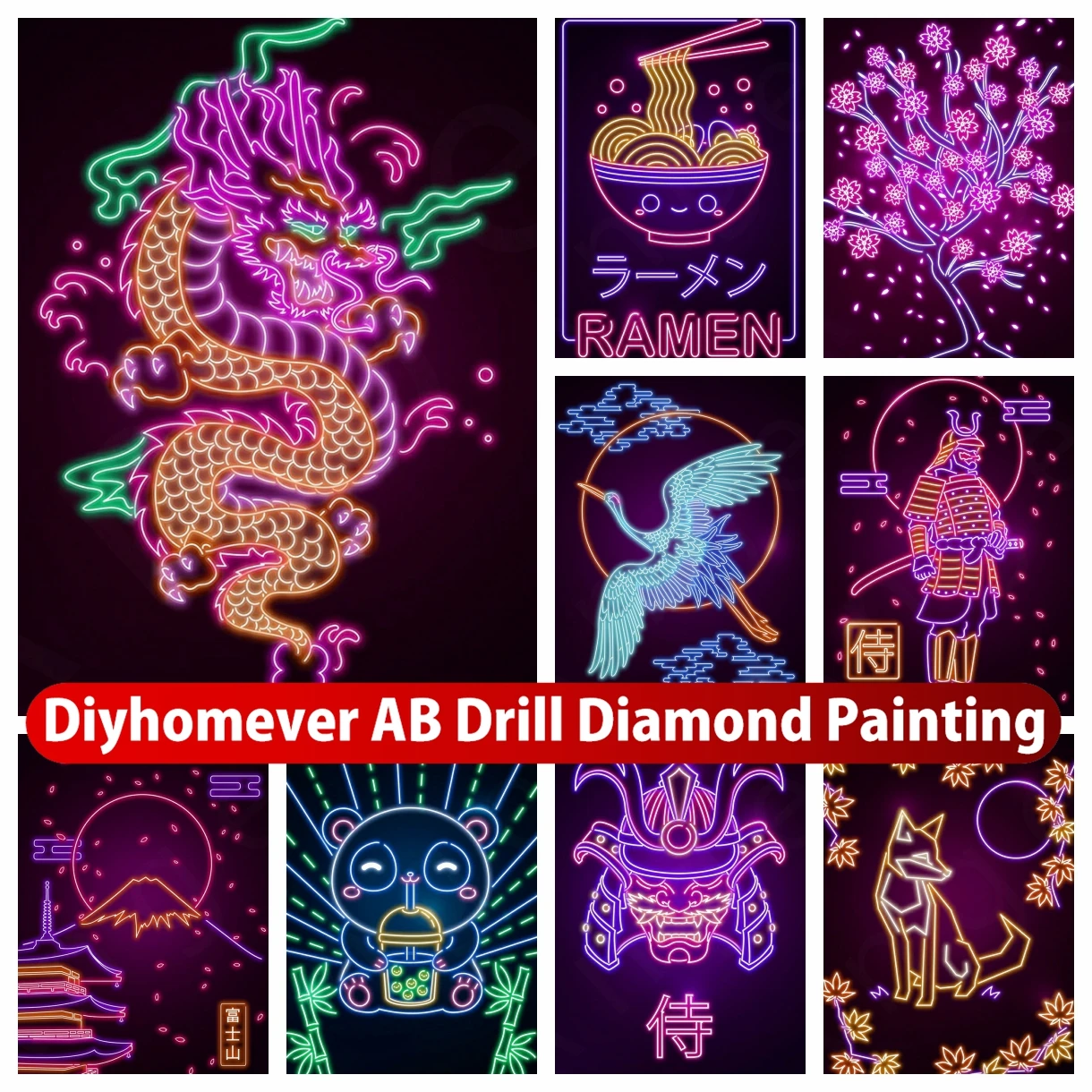 

Japanese Animal Neon DIY AB Diamond Painting Embroidery Fantasy Landscape Cross Stitch Mosaic Picture Handmade Home Decor Gift