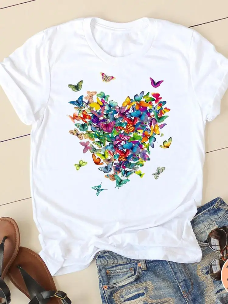 

Summer Fashion Butterfly 90s Style Love Print T-shirts Clothing Women T Clothes Short Sleeve Ladies Casual Female Graphic Tee