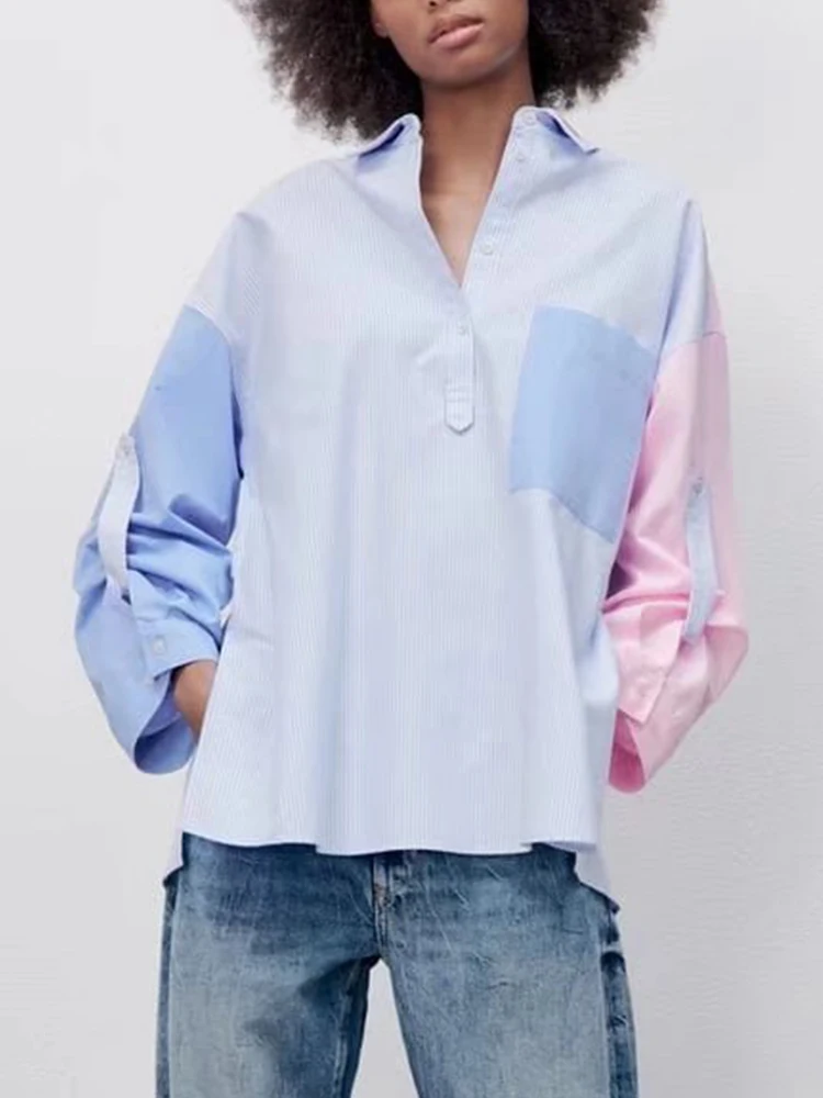 

Блузка yiloyka Za Женская с отложным воротником, повседневный милый топ свободного покроя, винтажная рубашка с длинным рукавом, весна-лето 2022