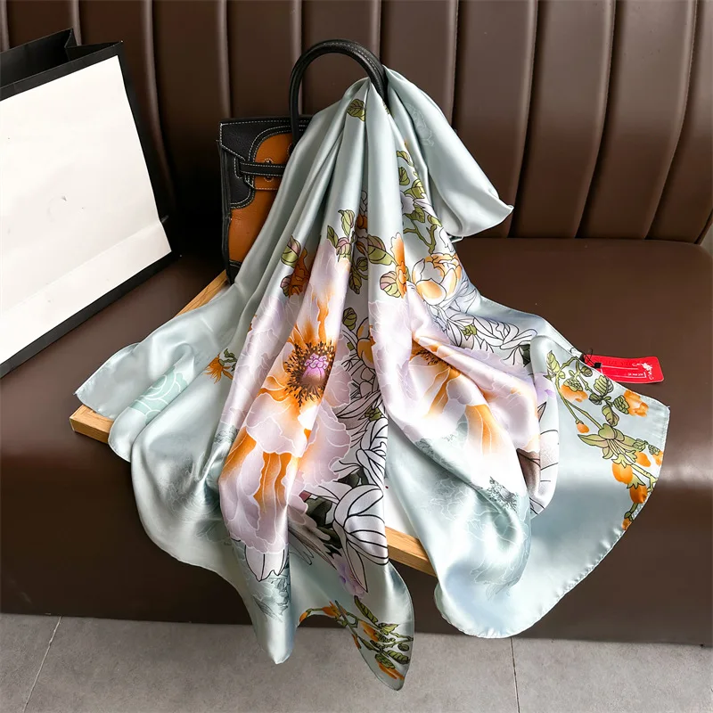 Новинка шелковый шарф с принтом 180*88 см Женская шаль для защиты от солнца на весну