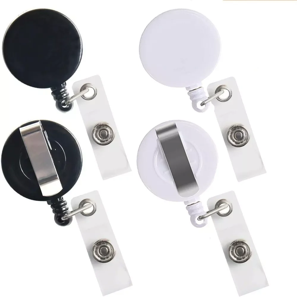

Black White Retractable ID Name Badge Reel Staff Nurse Work Pass Bus Card Cover Case Clip Badge Employee's Card Holder Reel