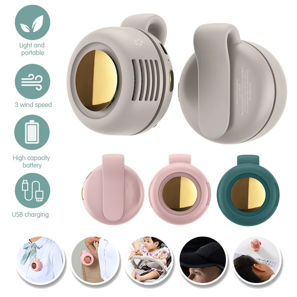 

Cute Waist Fan Large Battery Capacity 60 Blades Leafless Mini Button Fan 360 Degree Global Wind Portable Air Conditioning Mute