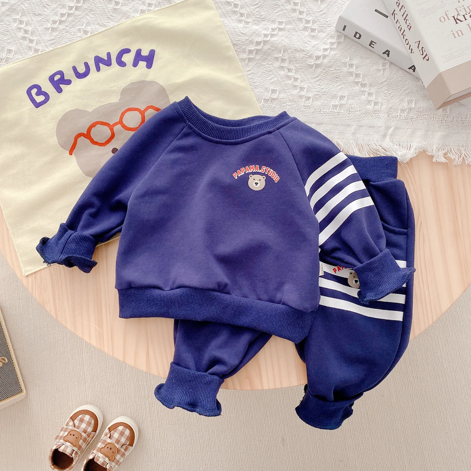 2022 Autumn New Baby Letter Tracksuit T-shirt Suit For 0-5 Years Boy Children Girl Striped Long Sleeve Tops + Pants 2pcs Set