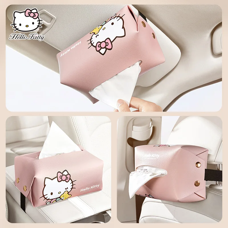 

Hello Kittys Car Tissue Box Sanrios Creativity Anime Car Sun Visor Car Paper Box Extractive Kawaii Armrest Box Decorations