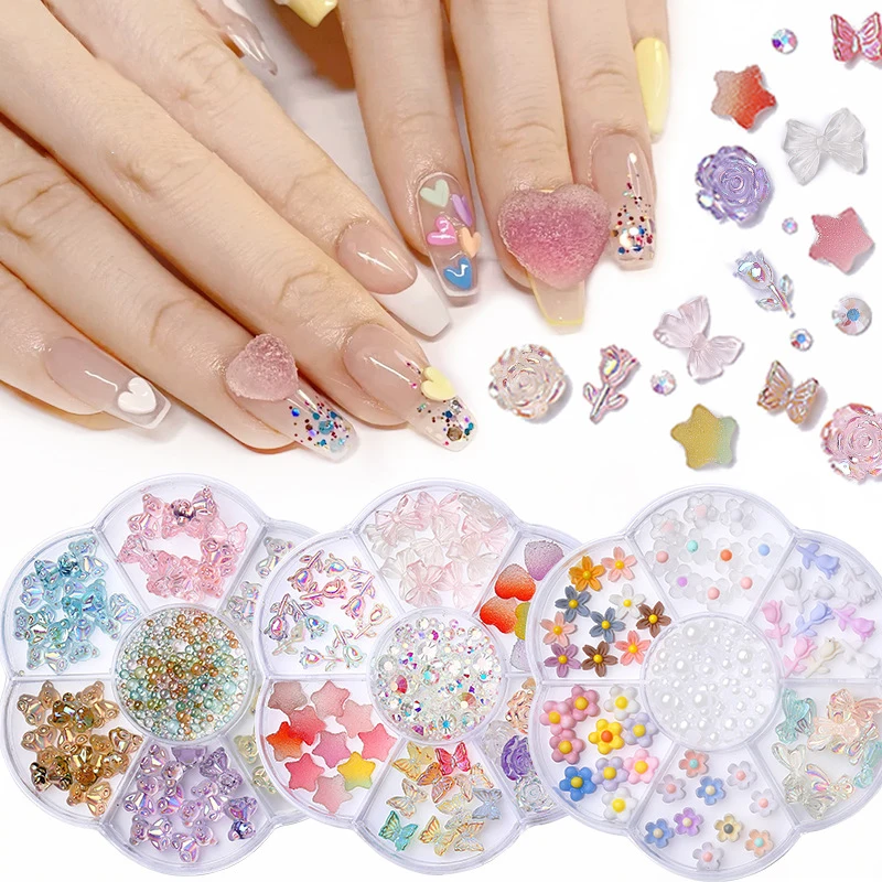 

7Grid Mixed Set Nail Art Accessories Flower Aurora Butterfly Bear Rhinestone Nail Supplies For Professionals Manicure Decoration