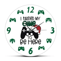 i paused my game to be here gaming quote novelty wall clock for gamer playroom gamepad console arabic numbers silent wall clock