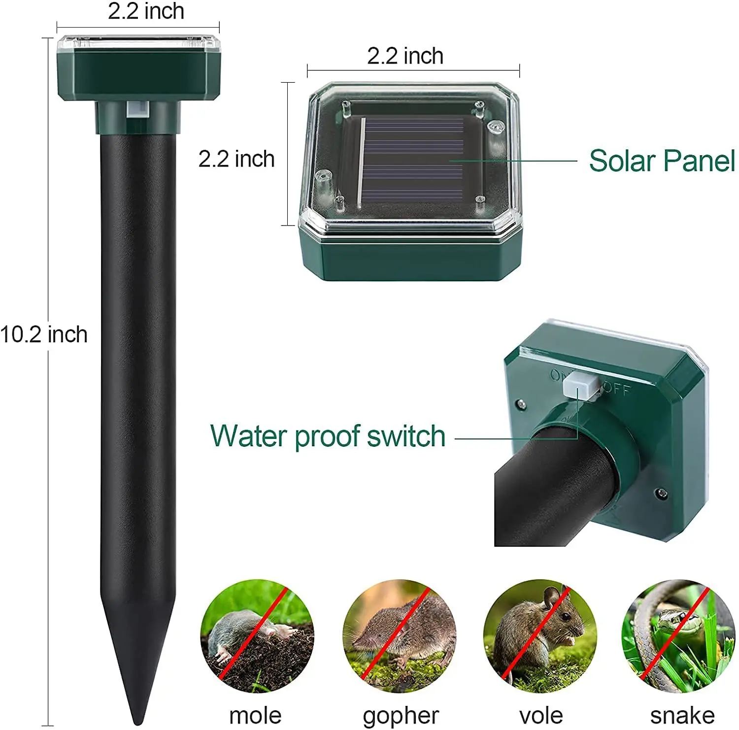 4/8pcs Solar Powered Ultrasonic Sonic Mouse Mole Pest Rodent Repeller Repellent Yard LED Light Outdoor Lamp Garden |