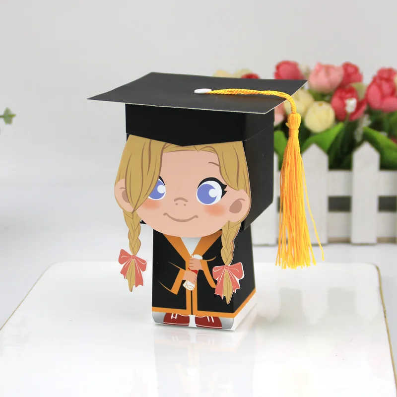 

5pcs Bachelor Hat Doctor Cap Candy dragee Box Graduation Celebration Favor Gift Boxes Paper Box Craft Packaging Bags Party Decor