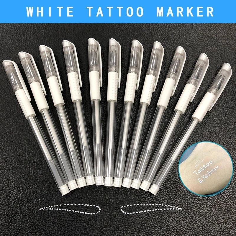 

10pcs White Eyebrow Marker Pen Tattoo Accessories Permanent Skin Makeup Scribe Tool Microblading Supplies Waterproof Brow Pencil