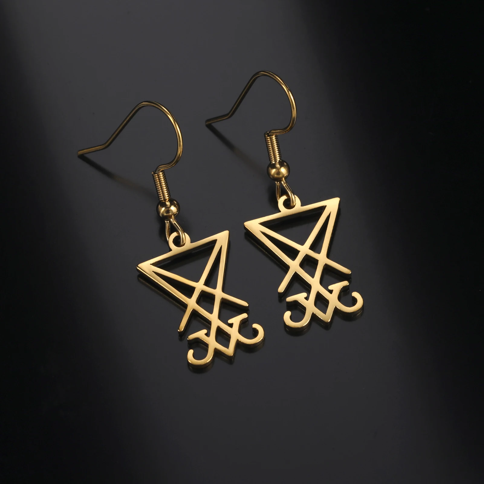 

Jeshayuan Sigil Of Lucifer Earrings For Women Stainless Steel Gothic Satanic Symbol Seal Of Satan Drop Ear Hook Jewelry