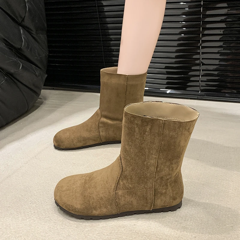 Женские кожаные ботинки без шнуровки короткие модные плиссированные осенние