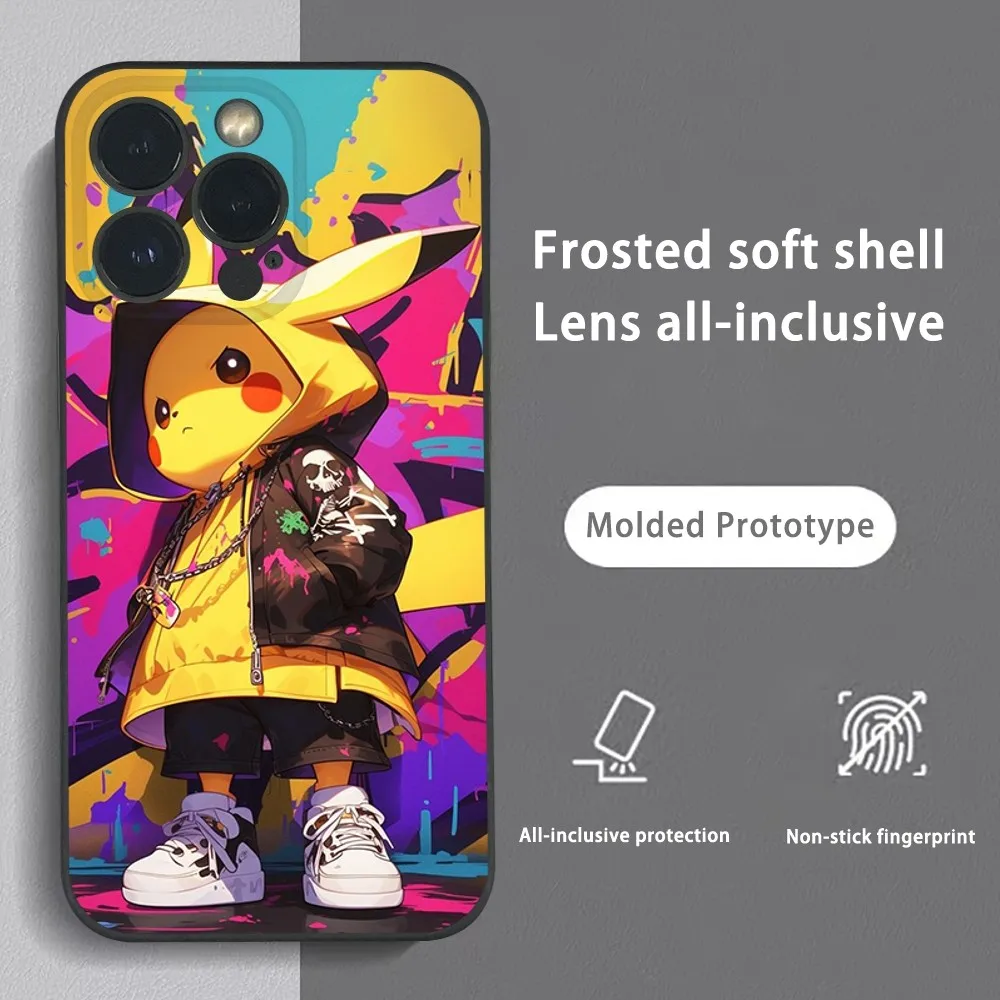 Чехол Pikachu в стиле хип-хоп для телефона iPhone 15 14 13 12 11 Pro Xs Max Mini XR X 78 Plus черный матовый