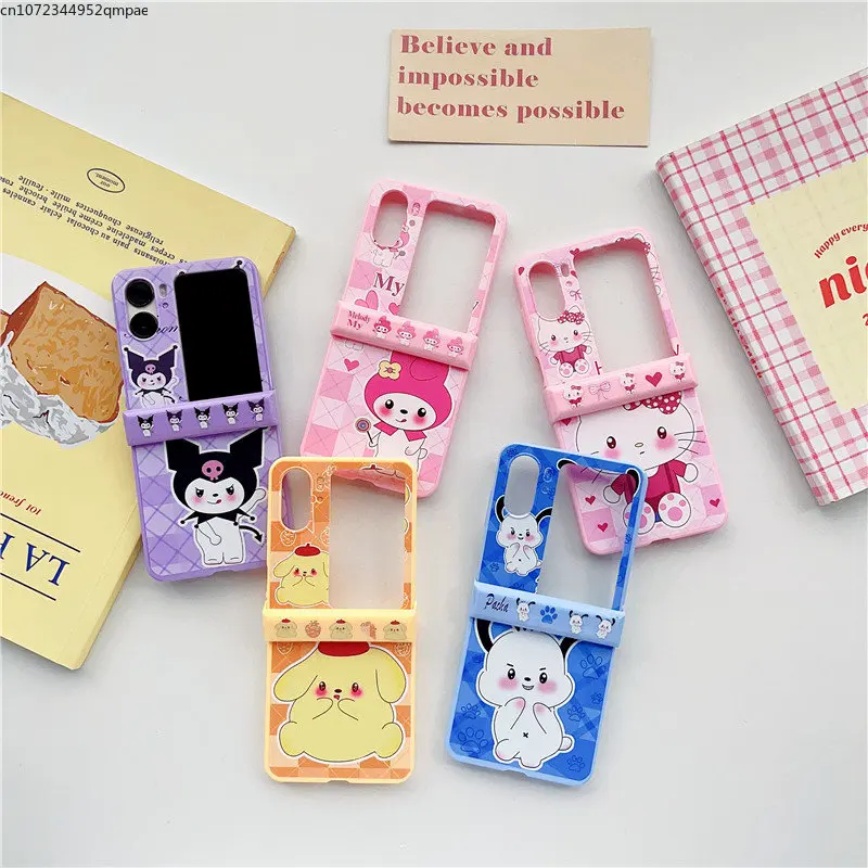 

Cartoon Sanrio Hello Kitty Kuromi Pochacco Candy Color Phone Case for OPPO Find N2 Flip 5G PC Hard Girl Anti-drop Back Cover
