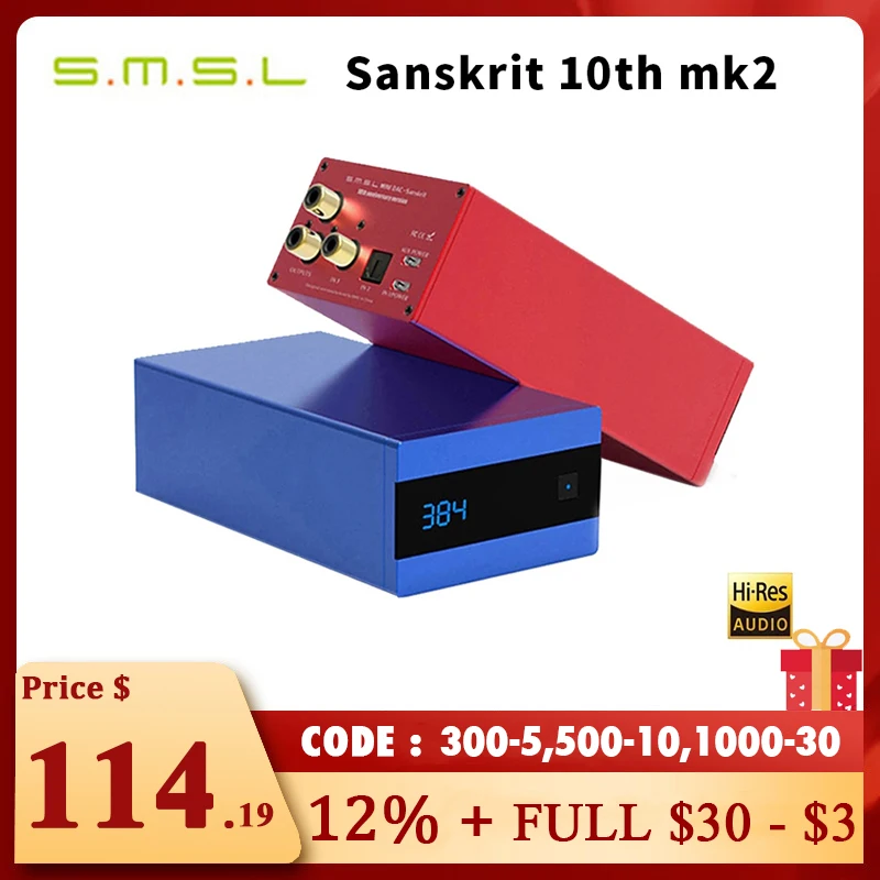 

SMSL SK10 MKII Sanskrit 10th MKII AK4493 24Bit /384KHZ DSD256 High-End DAC Decoder