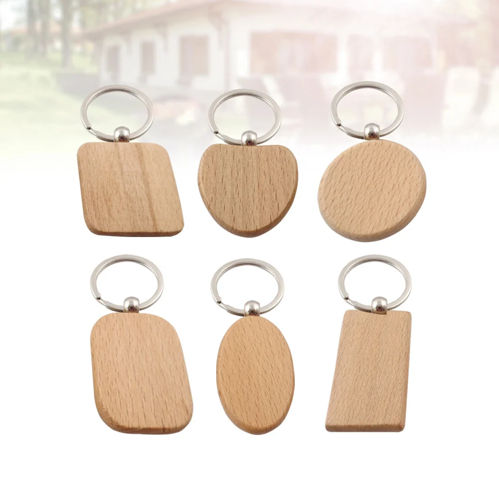 

6 Pcs Blank Keyring Accessories Wood Keychain Gift Wooden Blanks Keyrings Bamboo