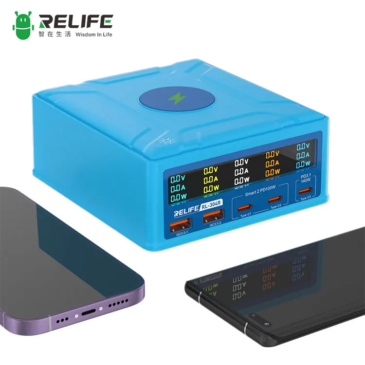 Фото RELIFE RL-304R 260 Вт GaN флэш-зарядка, многопортовый выход, сенсорный цветной ЖК-дисплей, беспроводная зарядка для мобильных телефонов и планшетов №5