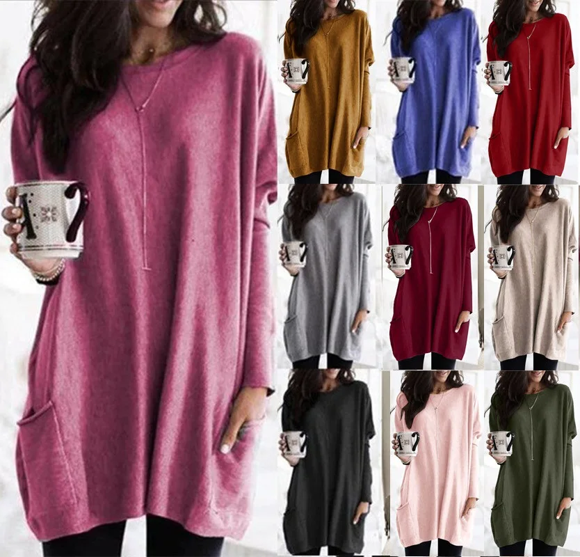 

2022 New Autumn Long Sleeve Casual Pocket T-Shirt Tops Women's