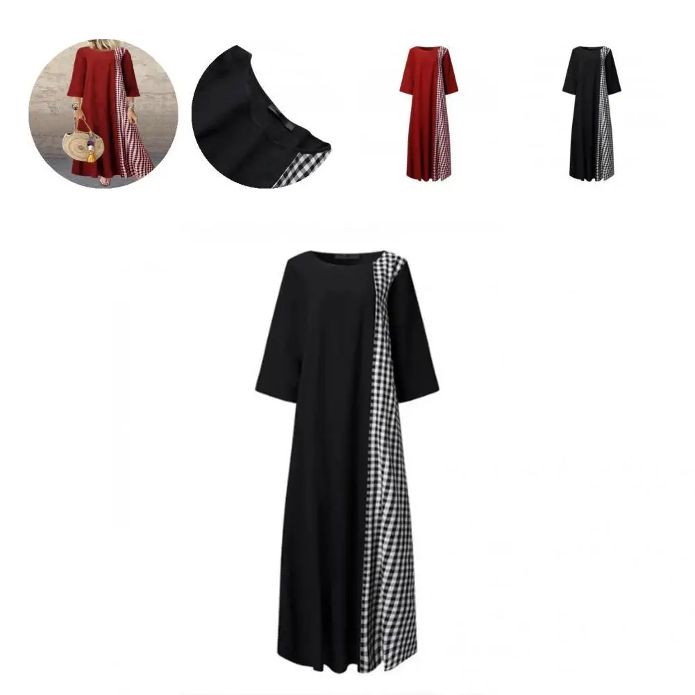 

Holiday Dress Half Sleeve Ladies Breathable Vintage Ankle Length Dress Beach Dress for Daily Wear