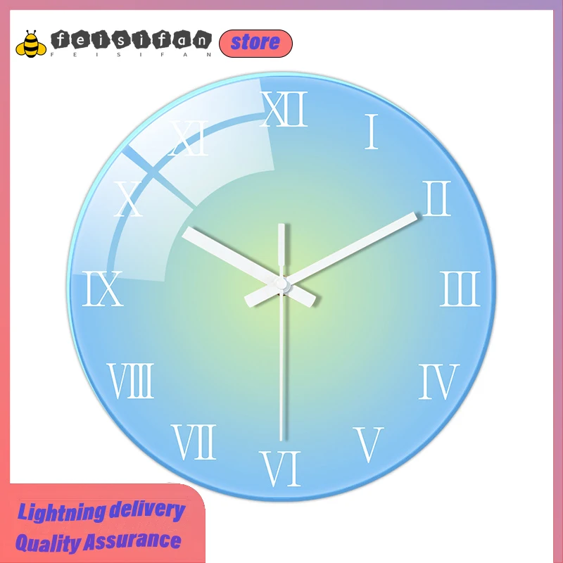 

12 Inch European Style Wall Clock Minimalist Round Quartz Plastic Wall Clock Mute No Punching Glass Mirror Home Room Decoration