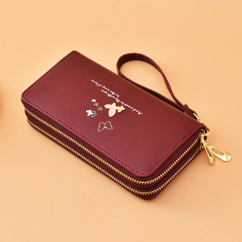 Wallet women's long 2021 new fashion wrist handbag cartoon butterfly double zipper large capacity mobile phone bag