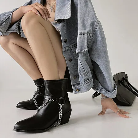 

Женские ботинки на тонком каблуке, осенне-зимние ботинки больших размеров