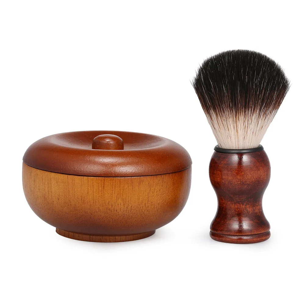 Professional Men Beard Brush Set Wooden Bowl Stand Shaving Brush Mustache Shaving Facial Cleansing Tool Wholesale