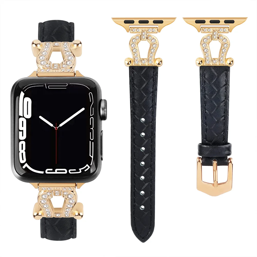 

Diamond design strap for Apple Watch Band 44mm 45mm 38-42-40-41mm luxury Leather Bracelet iwatch series 8 7 SE 6 5 4 Ultra 49mm