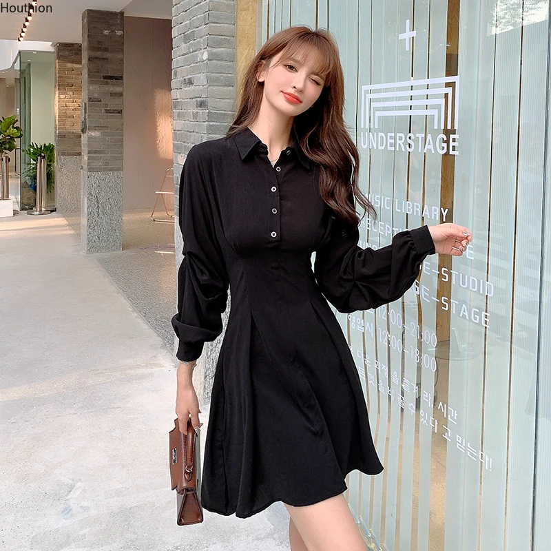 

Летние новые женские платья-поло с воротником на пуговицах с длинным рукавом однотонные шифоновые модные свободные