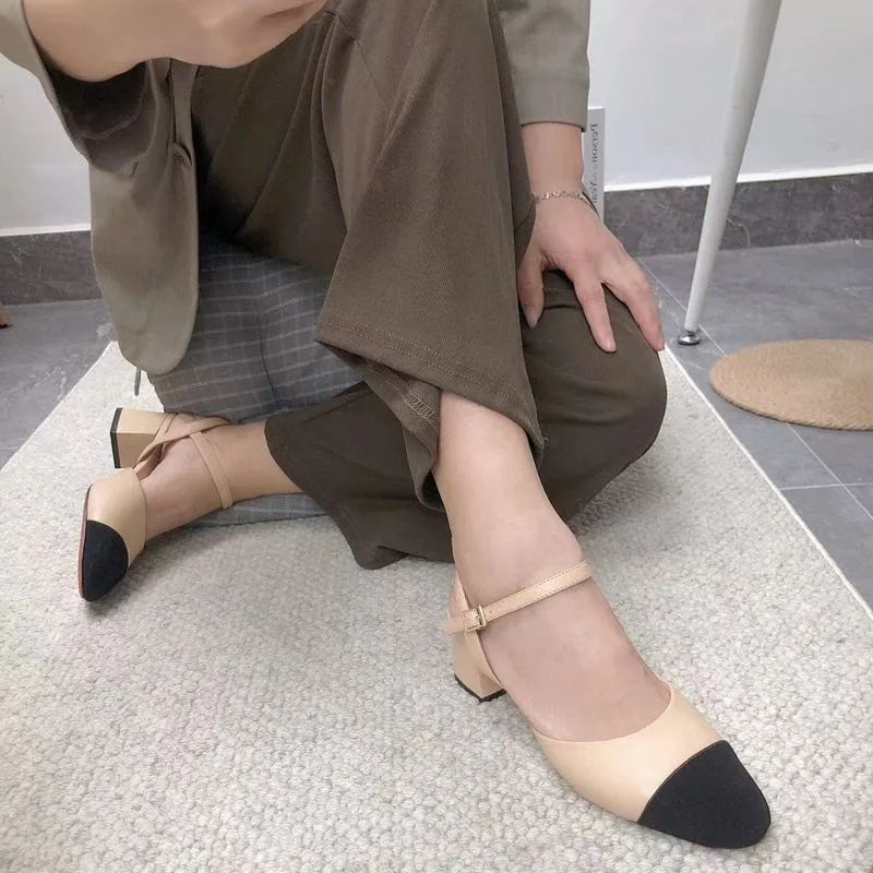 

2022 Spring Europe Real Leath High Heels Sandals Ladies Party Dress Shoes Pointed Toe Slingback Shoes Women Mixed Colors Sandals