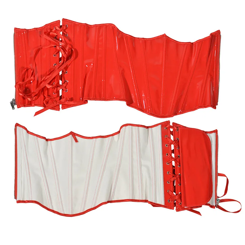 Red PU Leather Underbust Corset Belt Gothic Gorset Moldeador De Cintura Waist Trainer Body Shapers Corpetes Corseletes Corselet