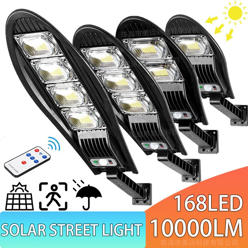 

10000W Solar LED Lights Outdoors 168LED Street Lightings Powerful Yard Wall Lamps 3 Modes Waterproofs Gardens With Motion Sensor