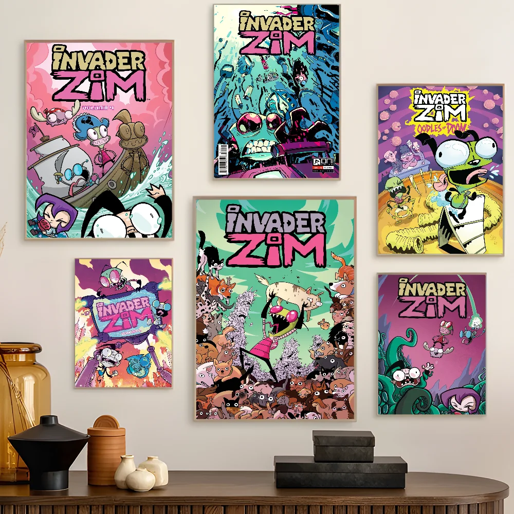 I-Invader Z-Zim Cartoon Anime Posters Sticky Whitepaper Prints Artwork Kawaii Room Decor