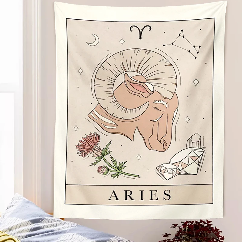 

12 Constellation Tarot Tapestry Bohemian Wall Decorations Living Room Tapestries Room Decoration Korean Style Mural Tapestries