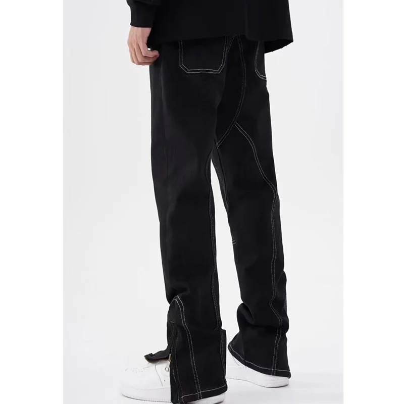 Streetwear Men 2022 Autumn and Winter New Pattern Self-cultivation Black Pencil Pants Zipped Slit Middle-waisted Jeans Female