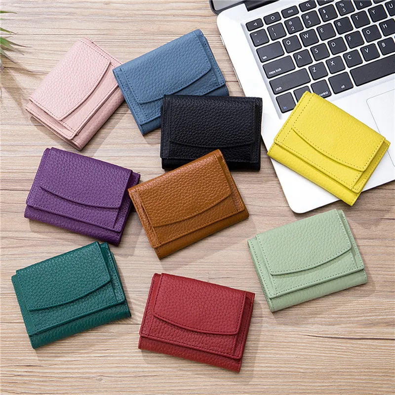 Women Leather Purses Female Cowhide Wallets Lady Small Coin Pocket Card Holder Mini Money Bag Portable Clutch New