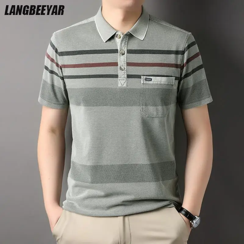 

Высококачественная дизайнерская мужская рубашка поло с принтом, повседневные полосатые топы с коротким рукавом, модная мужская одежда