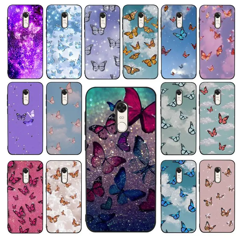 

FHNBLJ Glitter Butterfly Phone Case for Redmi 5 6 7 8 9 A 5plus K20 4X 6 cover