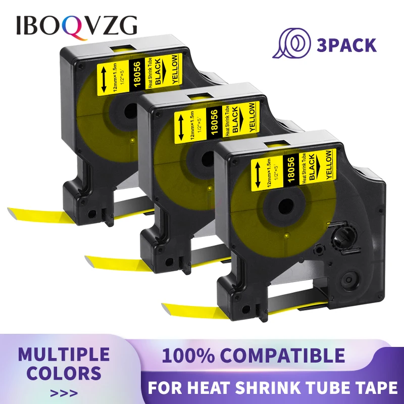

IBOQVZG 3PK Black on Yellow 18056 Label Tape For Dymo Heat Shrink Tube Industrial Label 18054 for Rhino 6000 6500 Label Printer