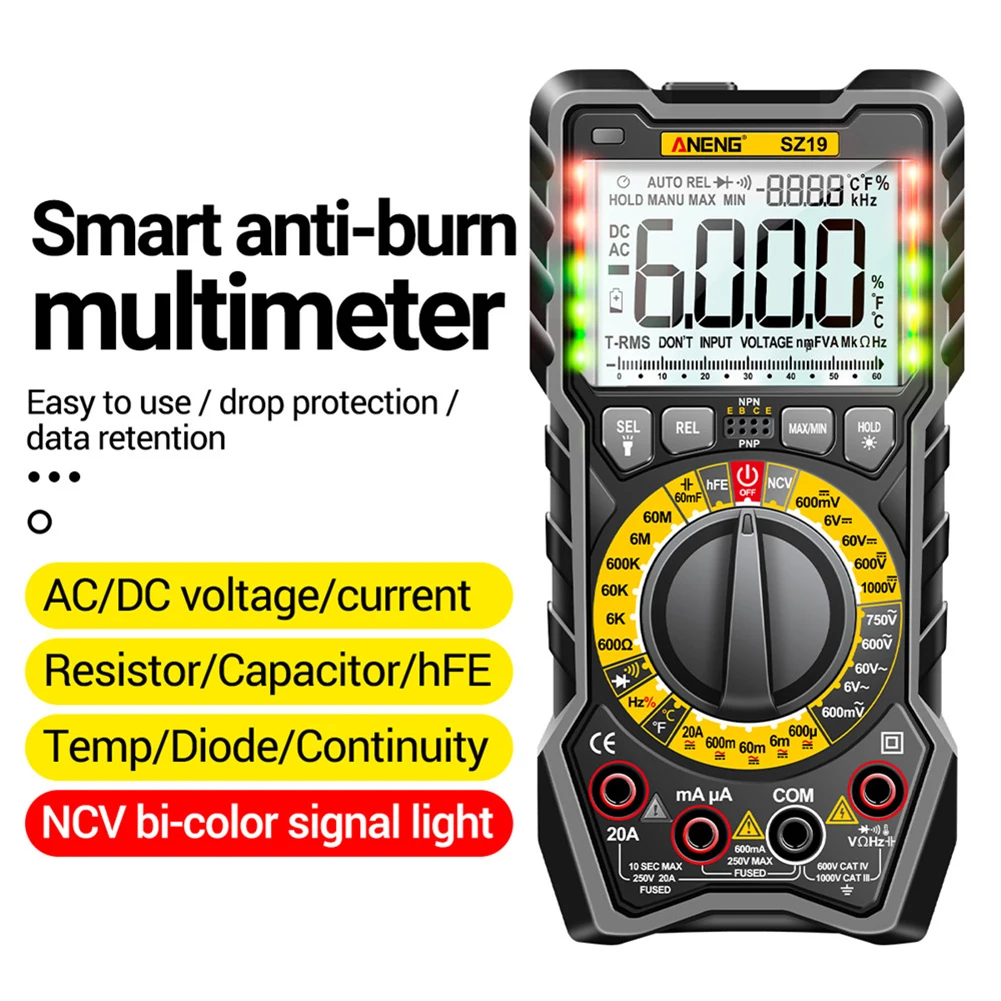 

Black Digital Multimeter Smart Tester Pen AC DC Voltage Capacitance High Precision Detector for Auto Automotive Testing Tool