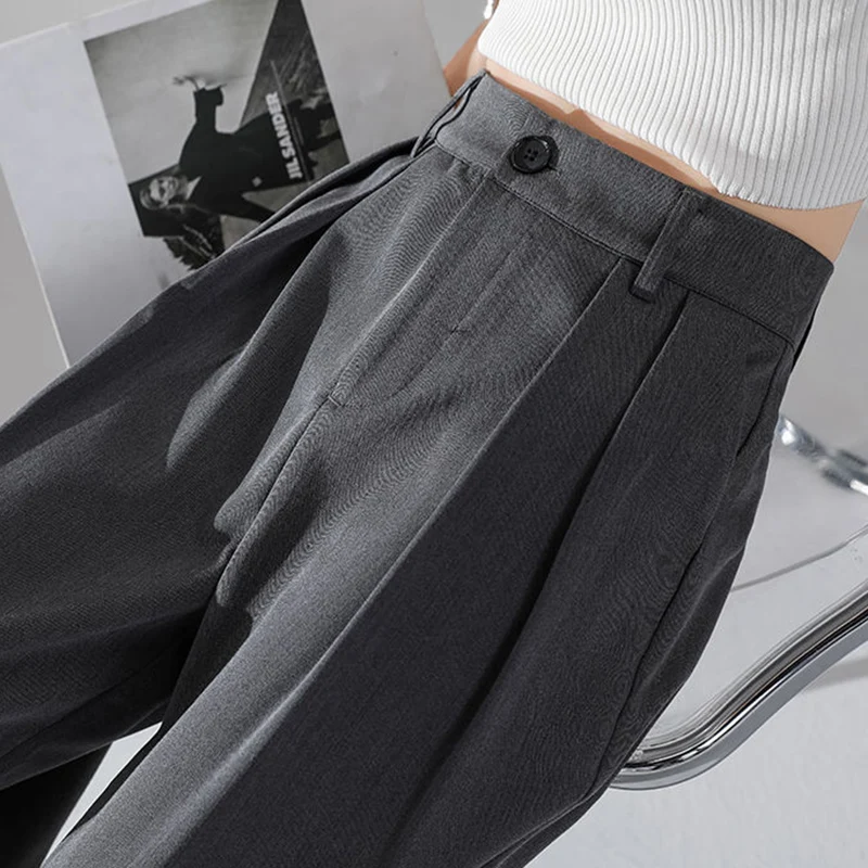 

Lucyever 2022 Summer Women's Suit Pants Korean Fashion High Waist Wide Leg Pants Women Streetwear Casual Loose Straight Trousers