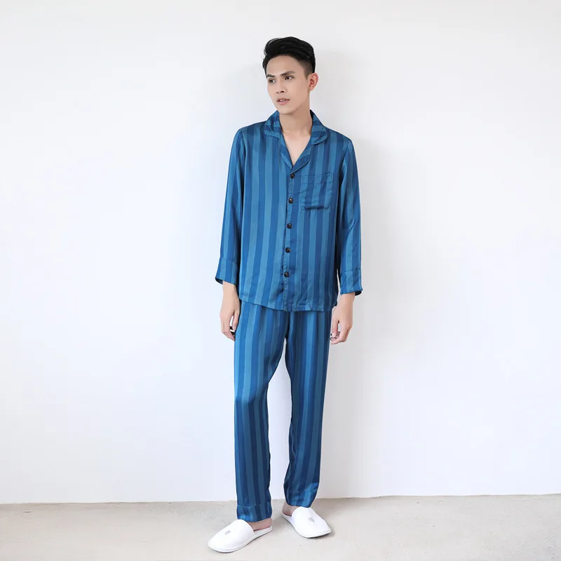 Striped Silk Pajamas for Men Two Pieces Satin Pajama Set Silk Loungewear Mens Silk Sleepwear