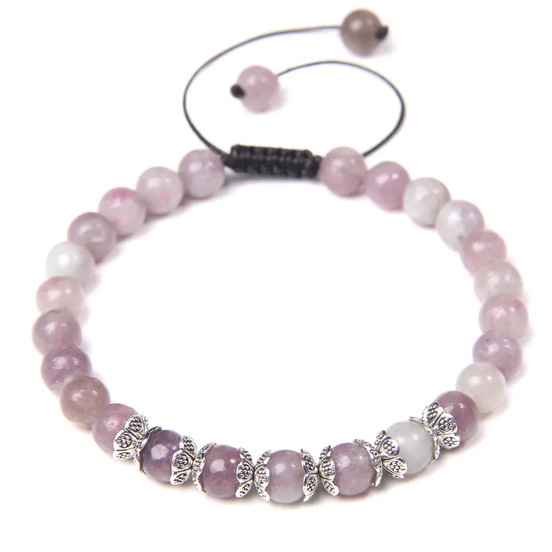 

6MM Round Beads Braided Bracelet Natural Healing Reiki Stone Bracelets For Women Men Metal Pendant Charm Hand Jewelry Adjustable