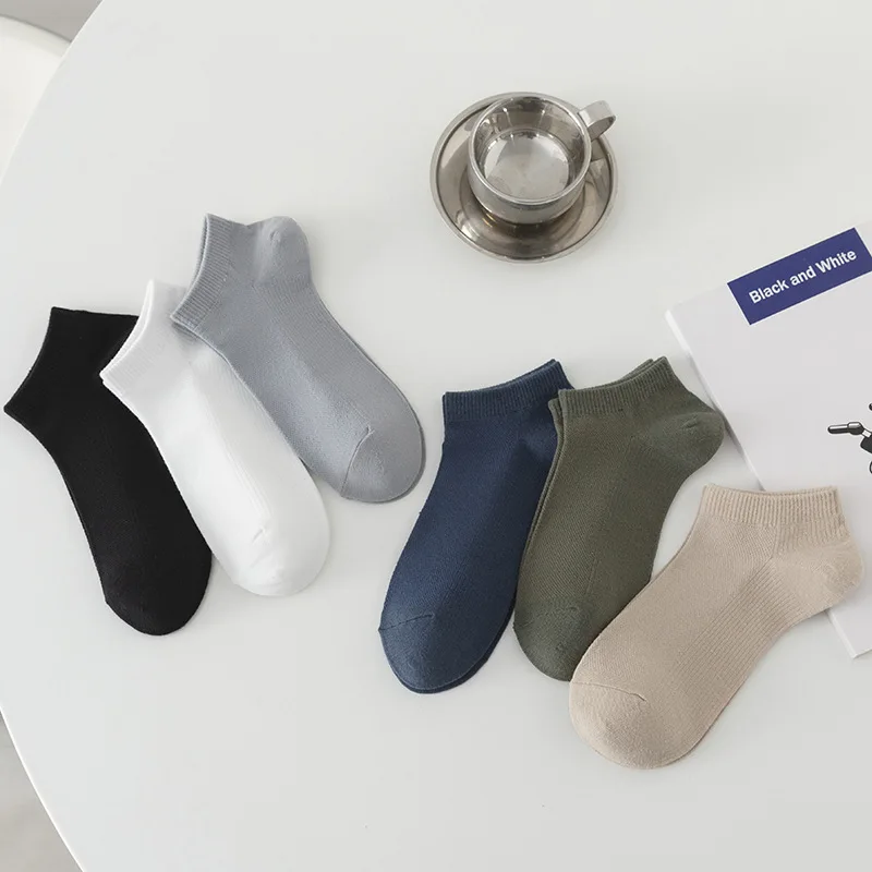 HSS Brand 100% Cotton Men's Socks Spring Summer Deodorant Short Ankle Socks Thin Solid Black White Color Male Sock 5Pairs/Lot