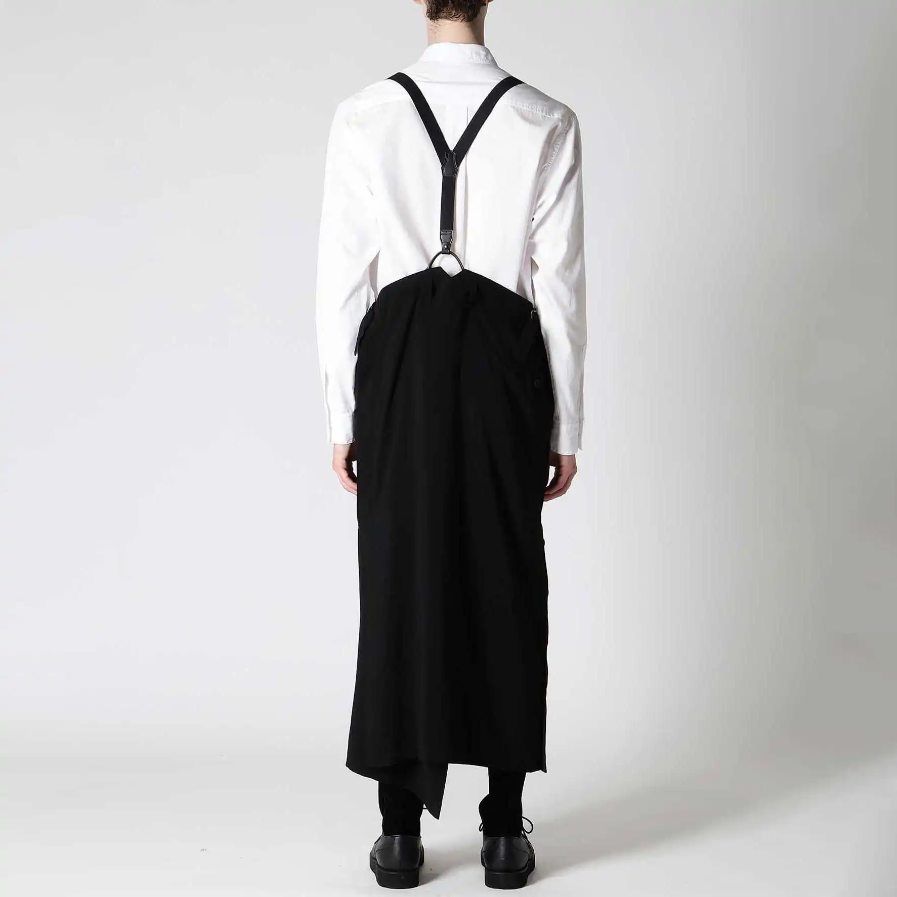 YOJI OOAK original Japanese design straight tube with belt loop half skirt black irregular hem casual pants