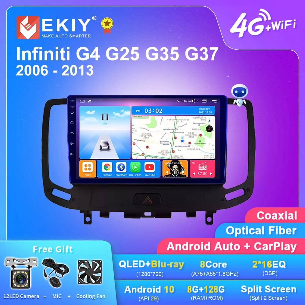 

EKIY T7 QLED DSP For Infiniti G4 G25 G35 G37 2006 - 2013 Android Car Radio 8+128G Multimedia Player GPS Navi Carplay Stereo DVD
