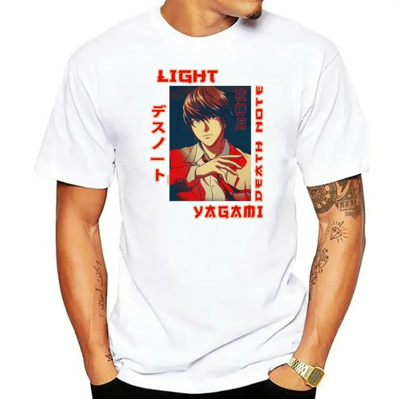 Stylish Mens Light Yagami Death Note T-Shirts Short Sleeves Cotton Tshirt Graphic T-shirt Manga Anime Tee Tops Apparel Merch