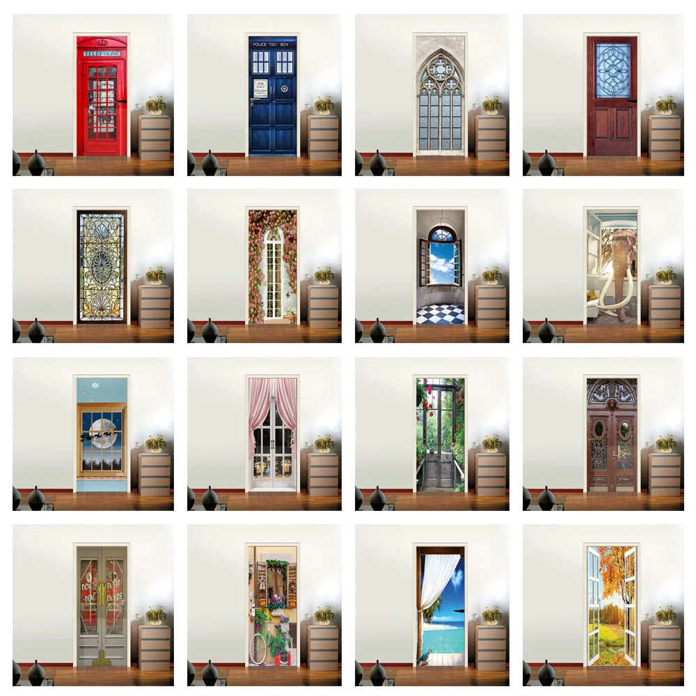 

Simulation Gate Door Stickers Self-adhesive Waterproof Wallpaper For Doors Living Room Bedroom Home Decor Art poster de portes